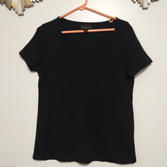 Solid Black Attention Short Sleeves Blouse Size XL 100% Cotton Super Comfy - Picture 2 of 10